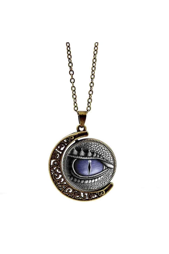 Unisex Rotatable Dragon Eye Hollow Moon Pendant Long Chain Necklace Jewlery
