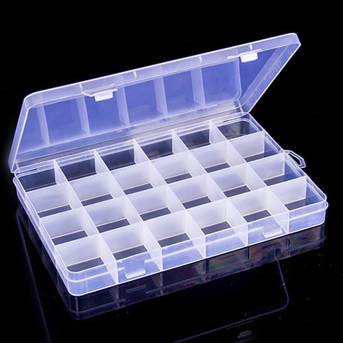SmartBy Useful 24 Compartments Clear Plastic Storage Box Bin Jewelry Earring Case Container