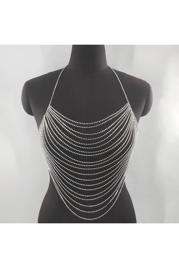 Versatile Rhinestone Chest Chain Multi Layer Design Lightweight Body Chain Women Sexy Statement Body Accessory