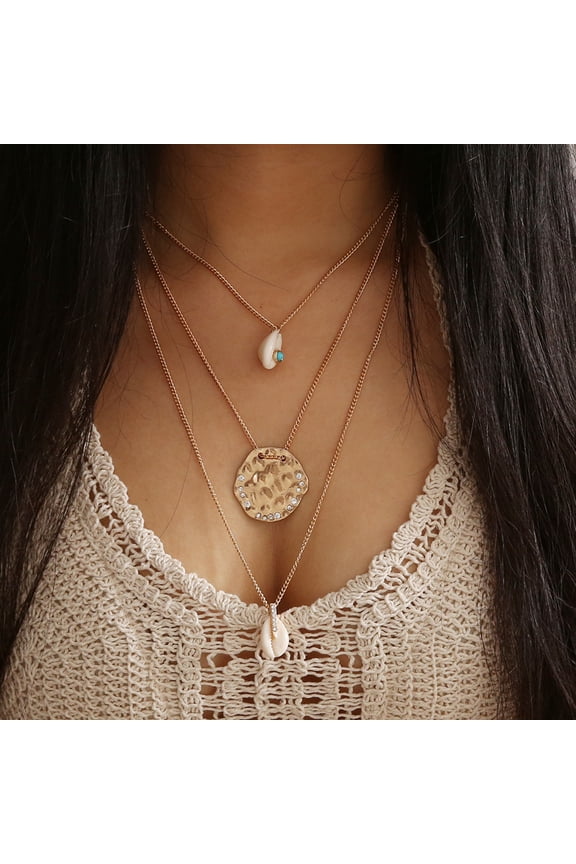 Vintage Beach Shell Pendant Multi-layer Necklace Women Chain Party Jewelry Gift