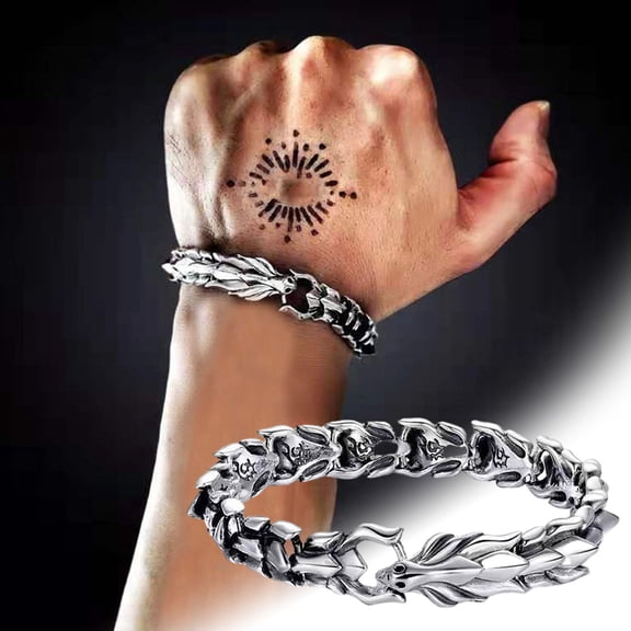 SmartBy Vintage Dragon Studded Bracelet Men Punk Style Retro Studded Keel Bracelet Hip Hop Bangle Jewelry Gift