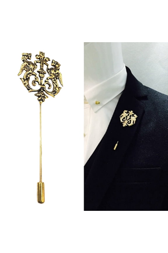 Vintage Men Hollow Double Lion Brooch Pin Lapel Clip Wedding Party Jewelry Gift