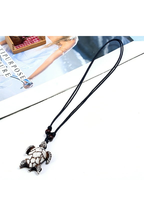 Vintage Men Resin Turtle Pendant Adjustable Rope Chain Necklace Jewelry Gift