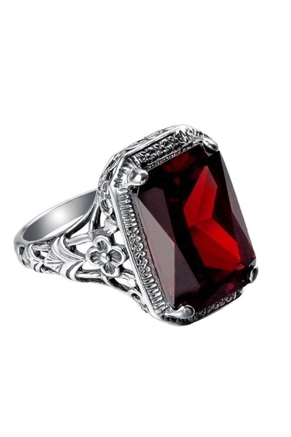 Vintage Red Rhinestone Wedding Engagement Bridal Finger Ring Jewelry Gift