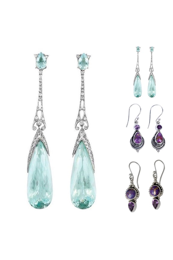 Vintage Women Colored Glaze Hook Earrings Faux Gem Inlaid Eardrops Lady Jewelry