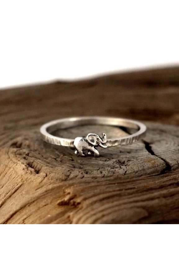 Vintage Women Elephant Silver Plated Thin Finger Ring Party Banquet Jewelry Gift