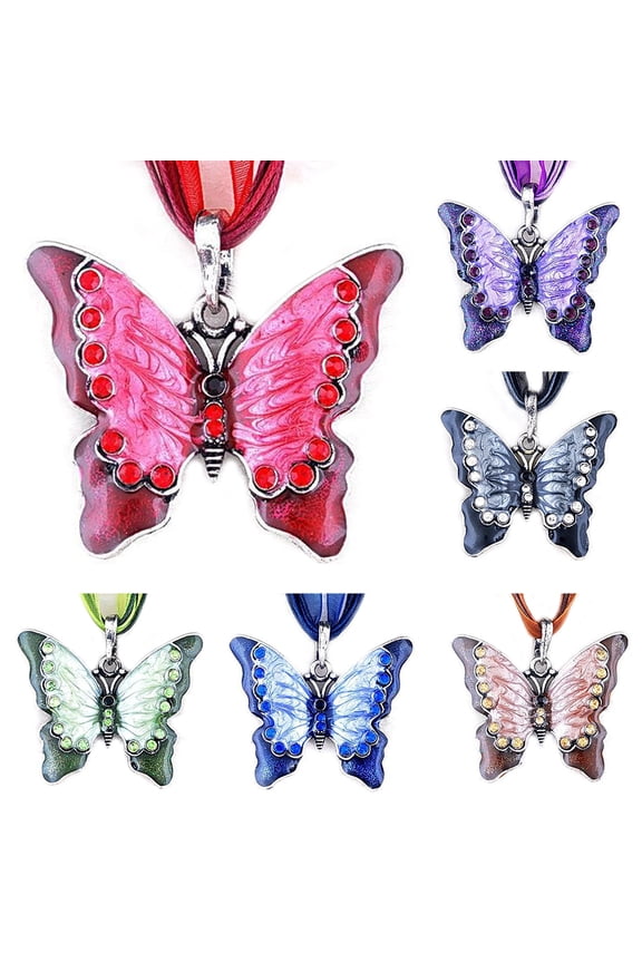Vintage Women Enamel Butterfly Rhinestone Pendant Necklace Party Jewelry Gift