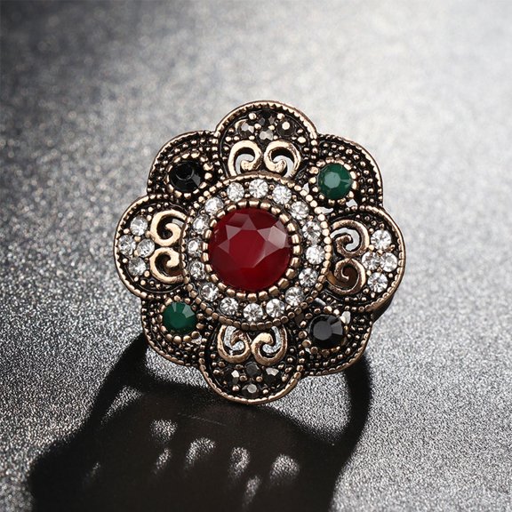 SmartBy Vintage Women Hollow Floral Rhinestone Statement Ring Jewelry Party Cocktail
