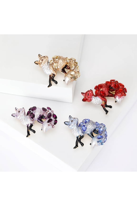 Vivid Fox Shape Brooch Shiny Rhinestones Pin Women Lovely Enamel Animal Party Casual Badge Clothes Accessories