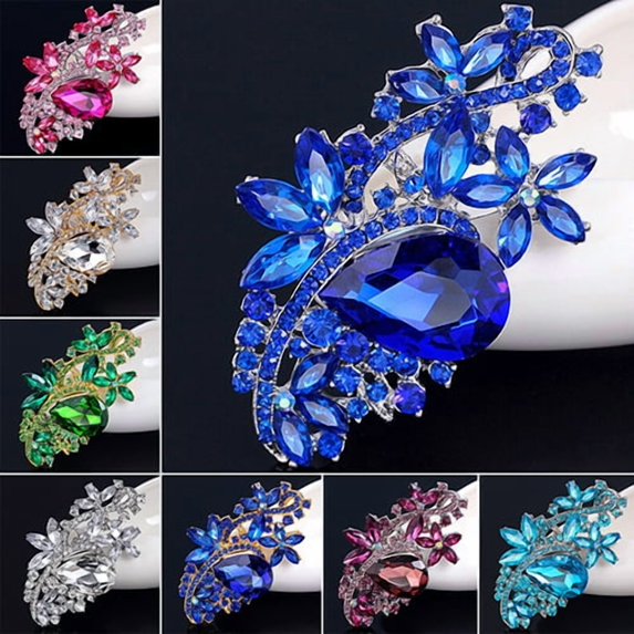 SmartBy Waterdrop Flower Brooch Pin Rhinestone Crystal Brooches Bouquet Wedding Jewelry