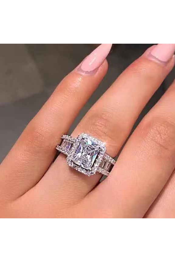 Wedding Band Shining Square Rhinestone Hypoallergenic Geometric Western Style Decorate Accessory Inlay Zircon Wide Band Ring Women Jewelry