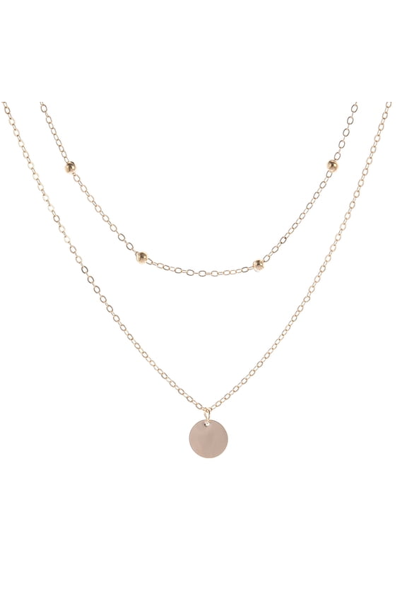 Women 2-Layer Round Disc Dangle Clavicle Chain Choker Necklace Party Jewelry