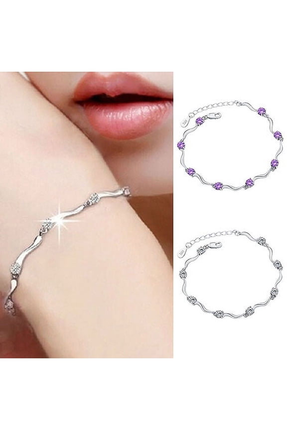 Women 925 Sterling Silver Crystal Bamboo Chain Bracelet Fashion Jewelry