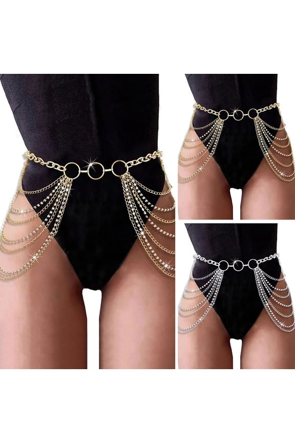 Women Alloy Waist Chain Multi Layer Chain Tassel Belly Chain Adjustable Harness Gothic Waist Chain Clothing Accessory