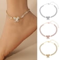 thumbnail image 1 of SmartBy Women Anklet Double-layered Shiny Rhinestone Adjustable Length Butterfly Ankle Decoration Jewelry Party Beach Daily Ankle Chain Anniversary Birthday Gift, 1 of 7