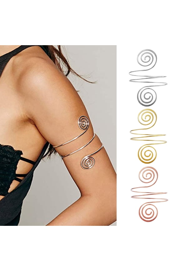 Women Armlet Punk Style Adjustable Multi-layer Pattern Spiral Armband Decoration Alloy Jewelry Upper Arm Bracelet Armlet Bangle Fashion Jewelry