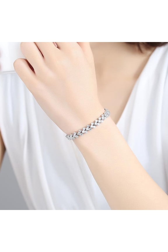 Women Bracelet Buckle Design Retro Style White Black Faux Crystal Heart Shape Cubic Zirconia Formal Occasion Jewelry Prom Cocktail Party Bride Wrist Bangle