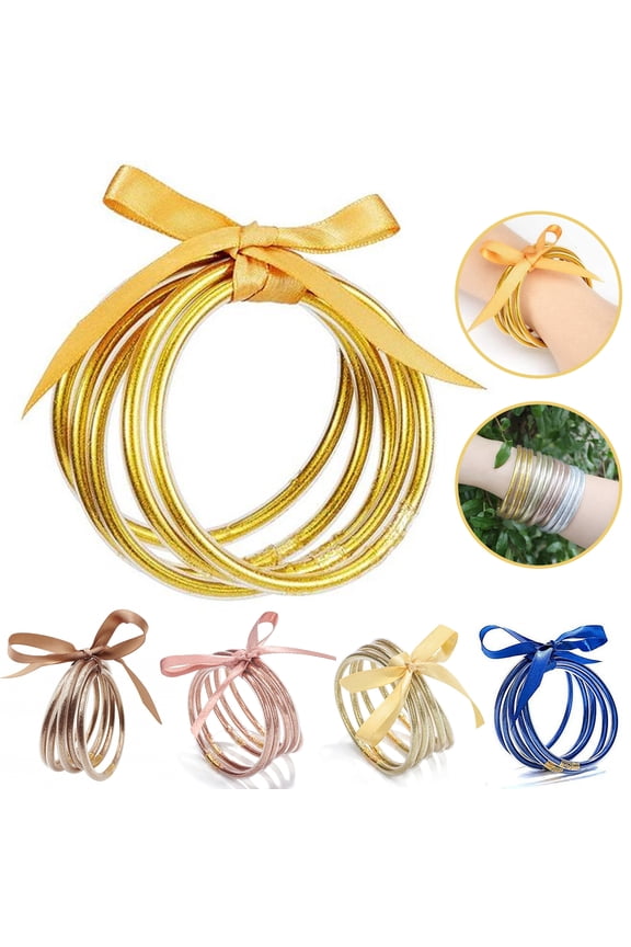 Women Bracelets Set Glitter Filled Jelly Bangles Bow-knot Ribbon Jelly Silicone Bracelets Girls Women Fashion Wrist Wear Jewelry Accessories
