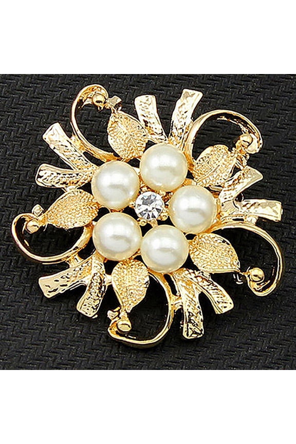 Women Breastpin Elegant No Deformation Flower Rhinestone Faux Pearl Brooch Pin for Party Dating
