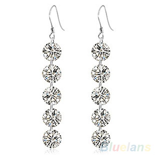 SmartBy Women Bridal Elegant 5 Rhinestones Long Dangle Tassels Hook Earrings Jewelry