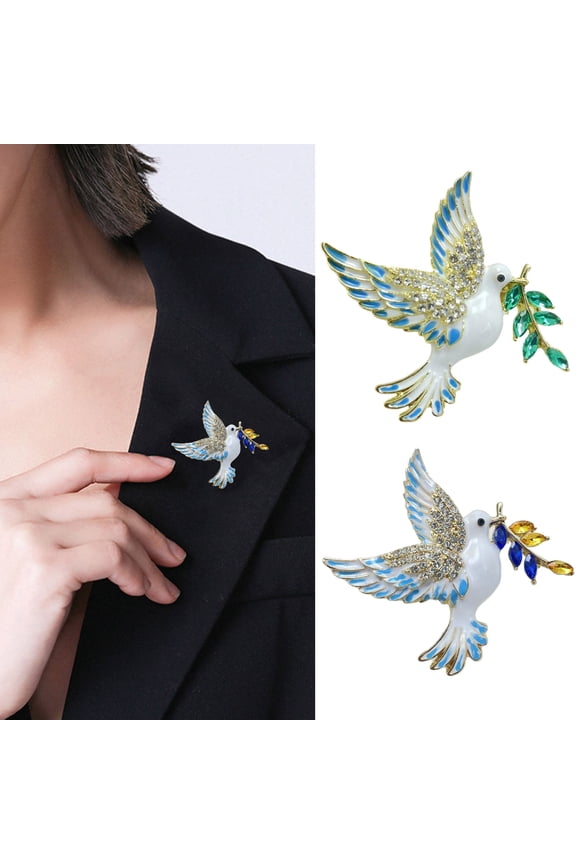 Women Brooch Bird Wing Pigeon Shape Suit Pin Sparkling Rhinestones Inlaid Retro Style Peace Symbol Brooch Woolen Coats Accessory