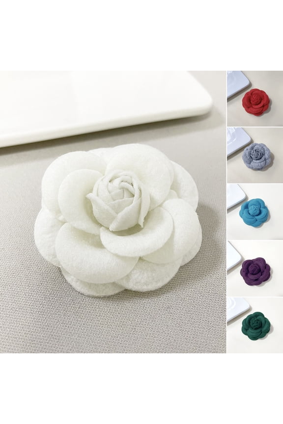 Women Brooch Fabric Camellia Shape Anti-slip Wear-resistant Suit Coat Collar Hat Scarf Decoration Clothes Pin Prom Party Garment Jewelry