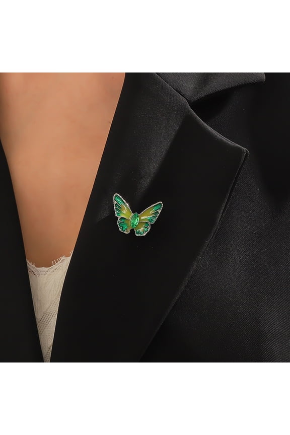Women Brooch Retro Butterfly Shape Dripping Oil Emerald Rhinestone Decor Anti-slip Suit Coat Collar Hat Scarf Decoration Clothes Pin Prom Party Garment Jewelry
