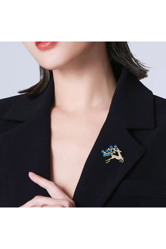 Women Brooch Small Deer Design Stable Pin with Rhinestone Inlay Dazzling Sweater Suit Coat Dress Badge Outfit Accessory