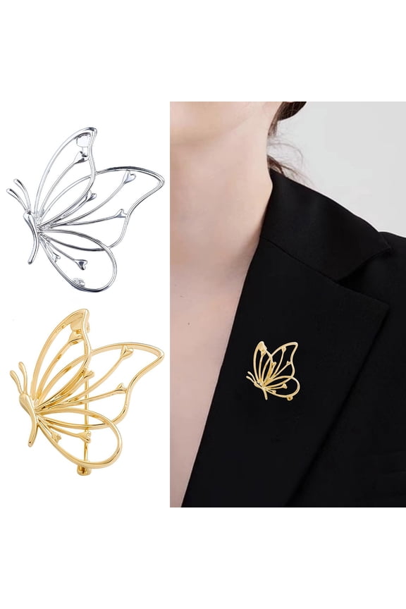 Women Brooch Smooth Polish Hollow Butterfly Design Lapel Pin Zinc Alloy Scarf Badge Versatile Collar Coat Accessories