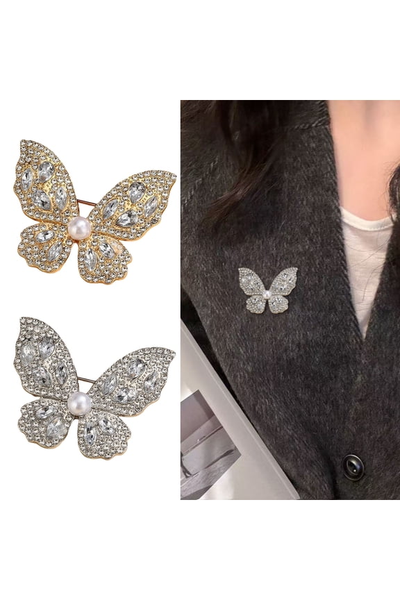 Women Brooch Three-Dimensional Butterfly Design Pin with Imitation Pearls Rhinestones Suits Coats Sweaters Badge Formal Occasions Decorative Accessories
