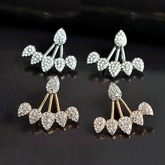 SmartBy Women Chic Waterdrop Rhinestone Front Back Ear Jacket Piercing Stud Earrings