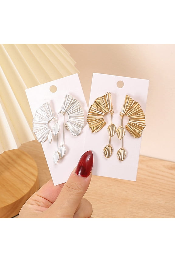 Women Chunky Dangle Earrings Ginkgo Leaf Fan Shape Earrings Vintage Boho Textured Dangle Earrings Jewelry Gifts for Her