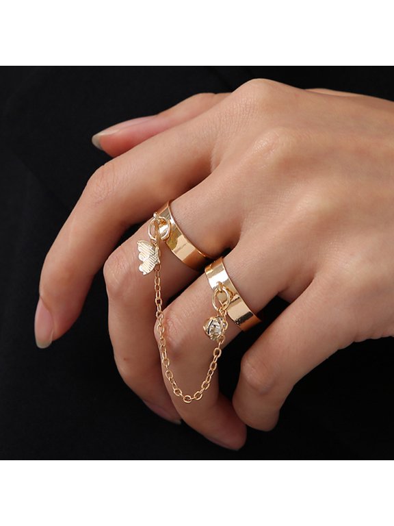 Women Circlet Set Opening Adjustable Alloy Rhinestone Bright Luster Knuckle Ring Set Jewelry
