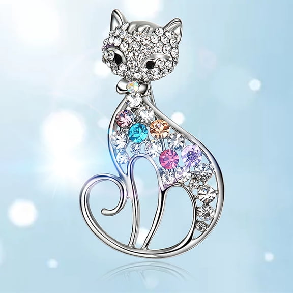 SmartBy Women Cute Cat Fox Shiny Rhinestones Brooch Pin Badge Coat Dress Decor Jewelry