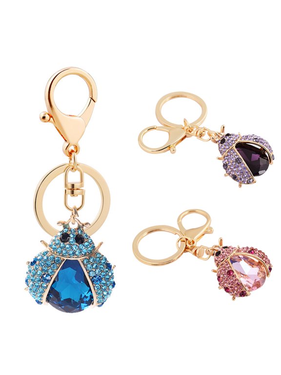 Women Cute Ladybug Shape Rhinestone Keychain Keys Ring Chain Holder Bag Decor