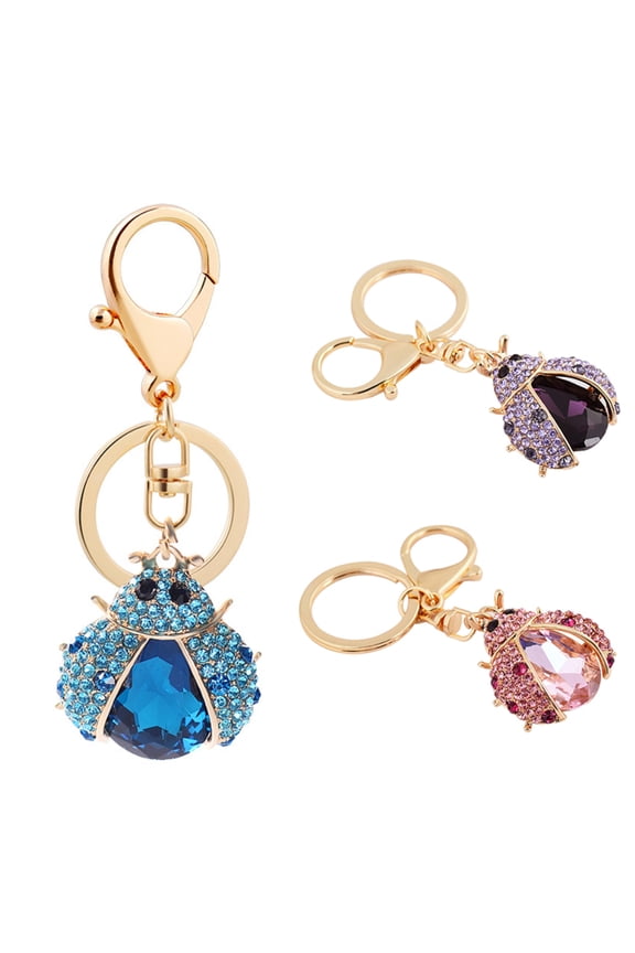 Women Cute Ladybug Shape Rhinestone Keychain Keys Ring Chain Holder Bag Decor