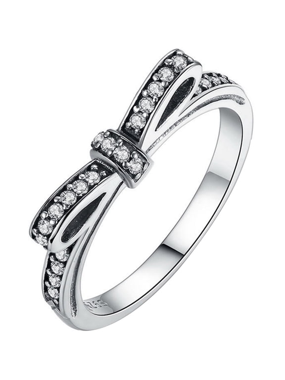 Women Cute Sparkling Rhinestone Inlaid Bow Knot Finger Ring Party Jewelry Gift
