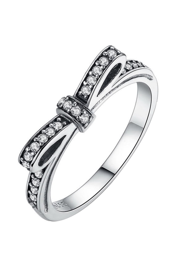 Women Cute Sparkling Rhinestone Inlaid Bow Knot Finger Ring Party Jewelry Gift