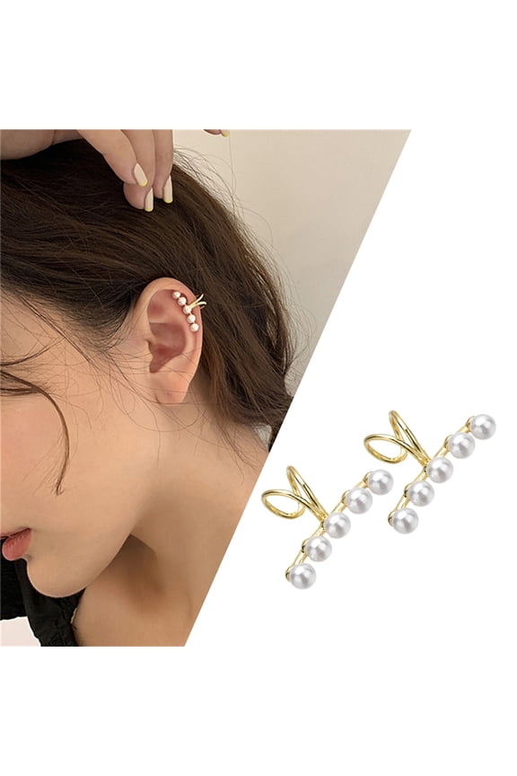 Women Ear Cuffs Non Pierced Clip On Faux Pearls Ear Bone Clips Jewelry for Party