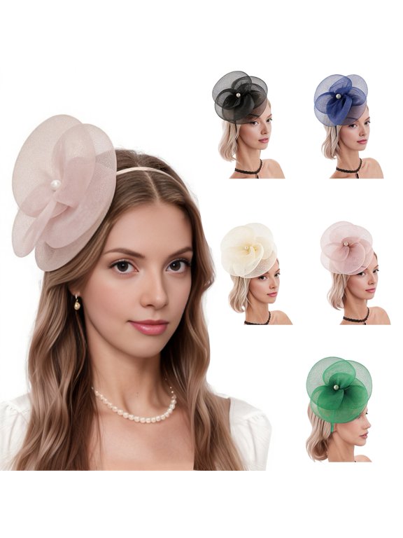 Women Fascinators Hat Headband Base Design Stable Non-Slip Lightweight Mesh Flower Shape Headgear Tea Party Hat Accessories