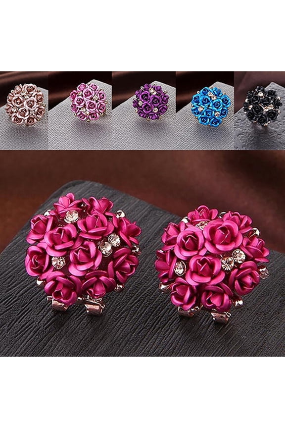 Women Fashion Elegant Inlaid Rhinestone Blooming Rose Flower Ear Studs Earrings