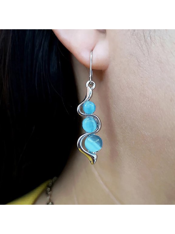 Women Fashion Faux Opal Curve Shape Pendant Dangle Hook Earrings Jewelry Gift