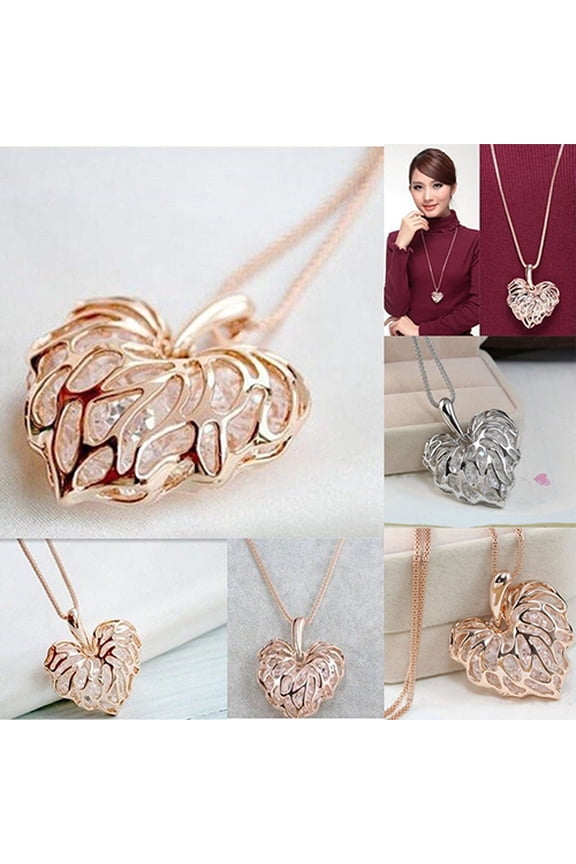 Women Fashion Hollow Heart Bib Statement Long Sweater Chain Necklace Jewelry