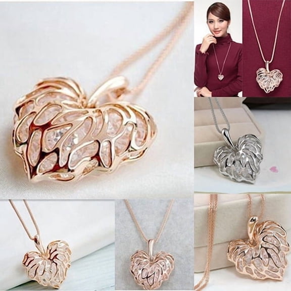 SmartBy Women Fashion Hollow Heart Bib Statement Long Sweater Chain Necklace Jewelry