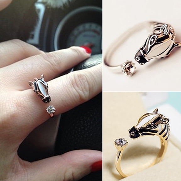 SmartBy Women Fashion Horse Head Rhinestone Opening Finger Ring for Party Club