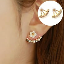 SmartBy Women Fashion Rhinestone Inlaid Daisy Stud Earrings Ear Jacket Jewelry Gift