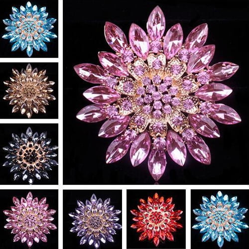 SmartBy Women Fashion Shiny Alloy Rhinestone Flower Wedding Bridal Bouquet Brooch Pin