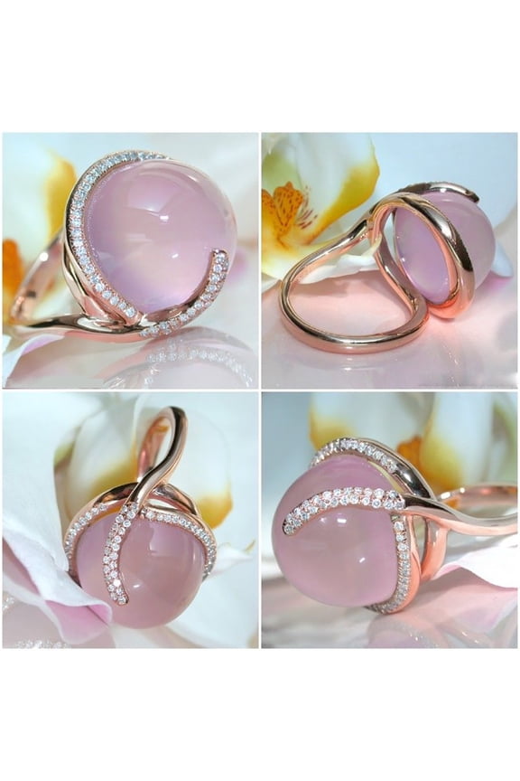 Women Faux Moonstone Rhinestone Inlaid Finger Ring Wedding Party Jewelry Gift