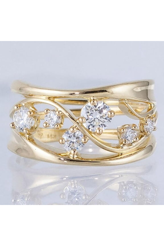 Women Finger Ring Anti Tarnish Hollow Wavy Line Geometric Cubic Zirconia Ring for Engagement