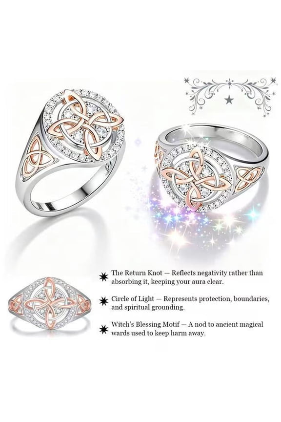 Women Finger Ring Witch Knot Design Two-tone Ring Women Spiritual Comfort Negative Energy Protective Ring